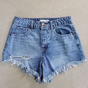 Tgla Distressed High Rise Button Fly Frayed Hem Jean Denim Shorts-Size 25